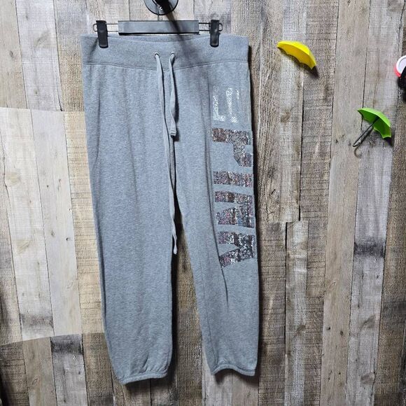 Victoria's Secret PINK Grey Bling Sequin Embellished Sweatpants - Picture 1 of 5